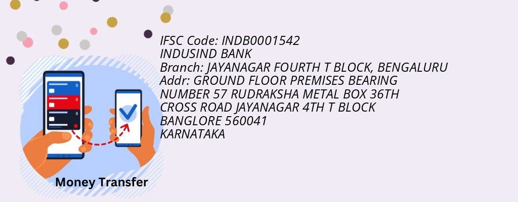 Find INDUSIND BANK IFSC Code BENGALURU - JAYANAGAR FOURTH T BLOCK Branch Find INDUSIND BANK IFSC Code BENGALURU - JAYANAGAR FOURTH T BLOCK Branch