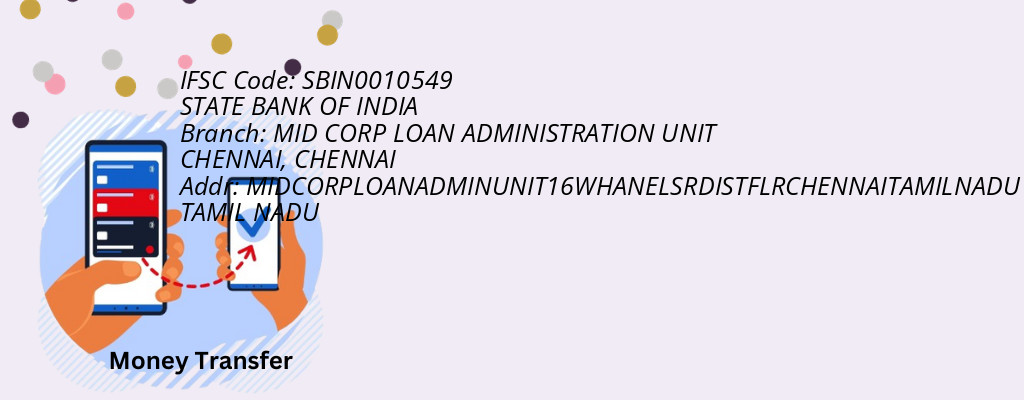 Find STATE BANK OF INDIA IFSC Code CHENNAI - MID CORP LOAN ADMINISTRATION UNIT CHENNAI Branch Find STATE BANK OF INDIA IFSC Code CHENNAI - MID CORP LOAN ADMINISTRATION UNIT CHENNAI Branch