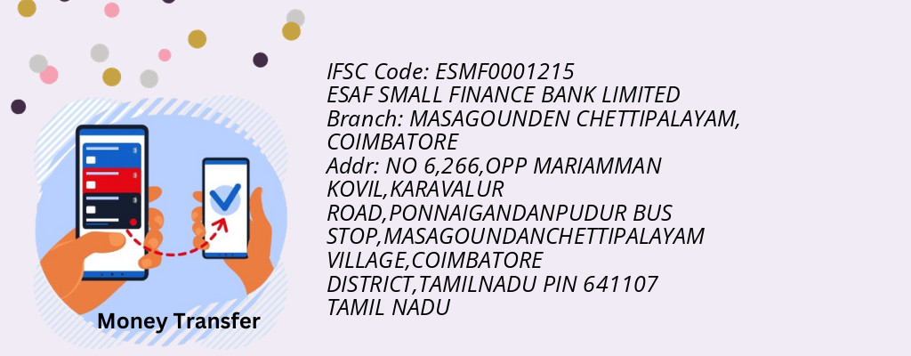 Find ESAF SMALL FINANCE BANK IFSC Code COIMBATORE - MASAGOUNDEN CHETTIPALAYAM Branch